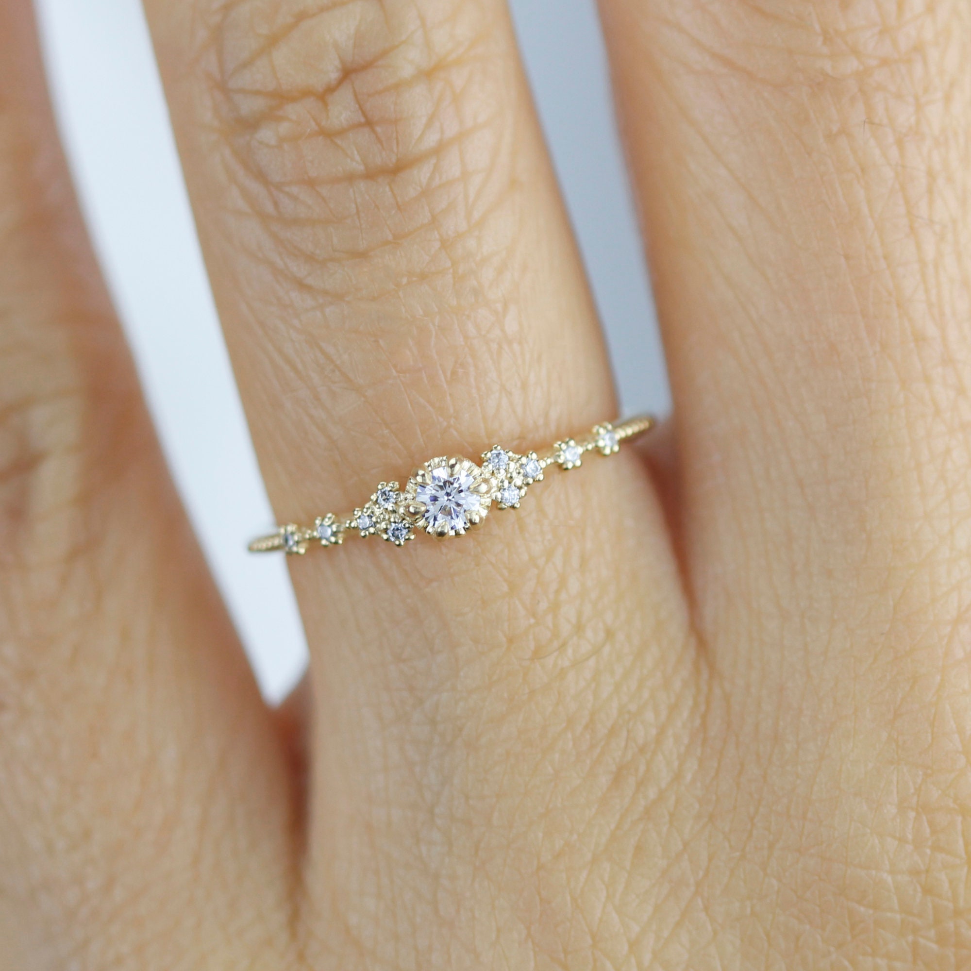 2CT Round cut Moissanite Engagement Ring Simple Engagement Ring Two tone  Yellow Gold Solitaire Ring - Oveela Jewelry