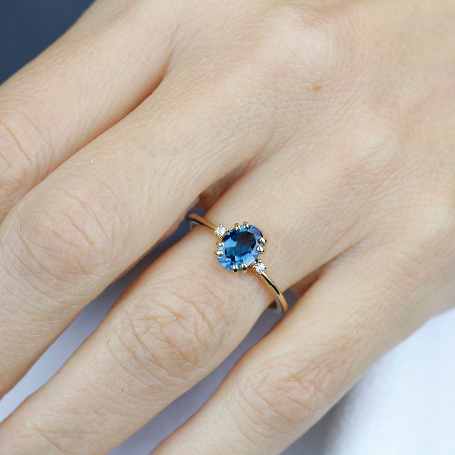 Simple engagement ring London blue topaz engagement Ring | Etsy