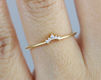 Petite 18k Gold Curved Diamond Wedding Band
