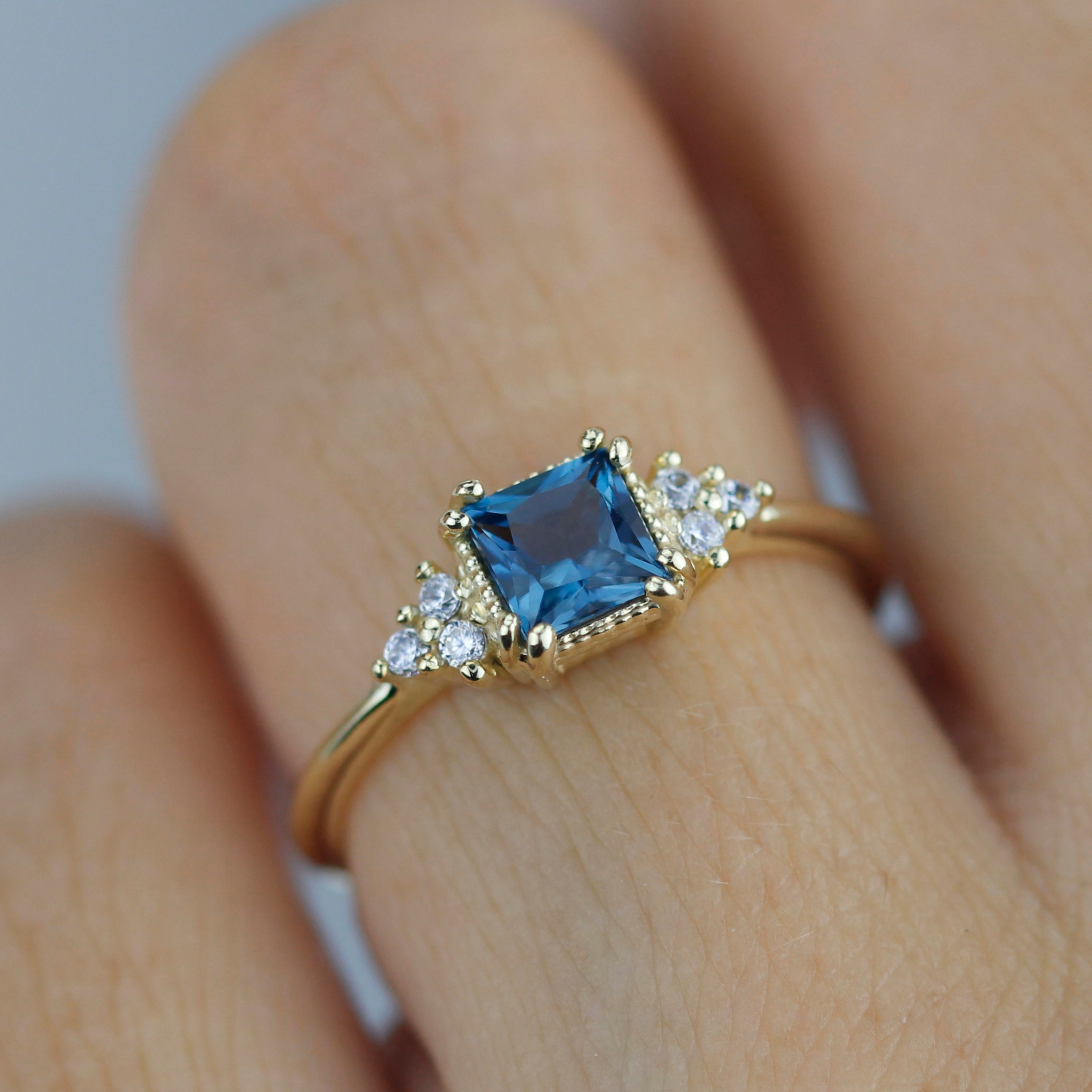 Princess Cut Engagement Ring, Square Engagement Ring, Blue Princess Cut Engagement Ring, Square Engagement Ring, Blue