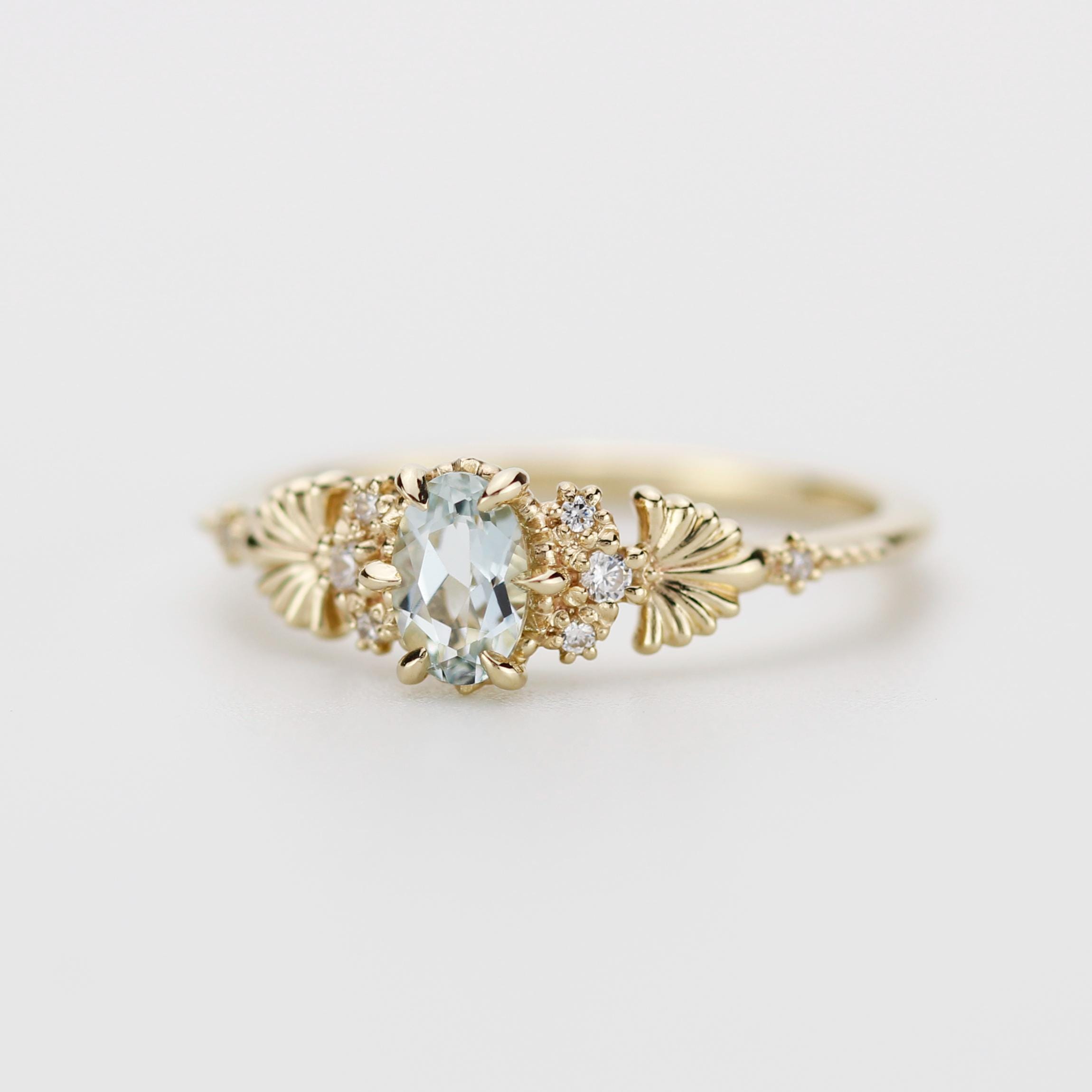Bague De Fiançailles Halo Aigue-marine Ovale 4,20 Carats Or Jaune 14k - Neuf Sans Emballage - Personnalisable