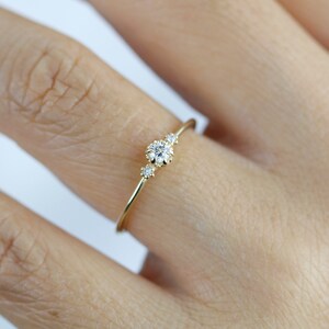 Delicate Engagement Ring, Three Stone Engagement Ring Diamond, Unique ...