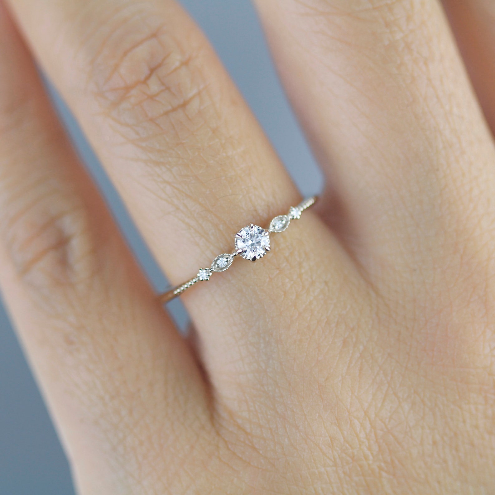 Simple Diamond Engagement Ring Delicate Engagement Ring - Etsy