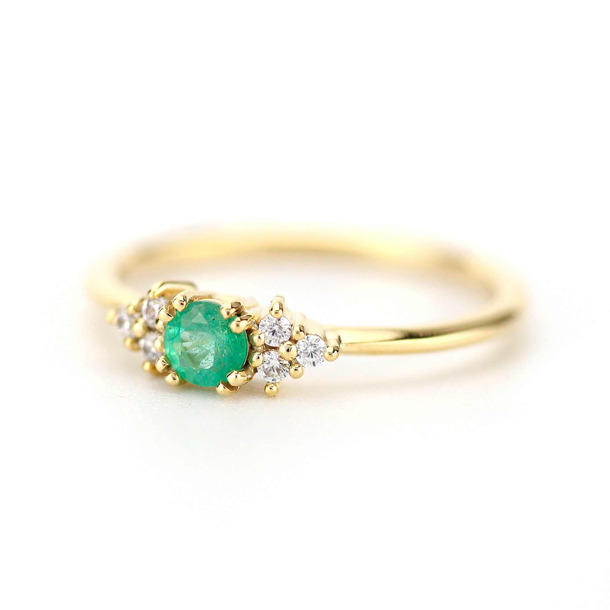 Emerald engagement ring unique engagement ring white diamond | Etsy