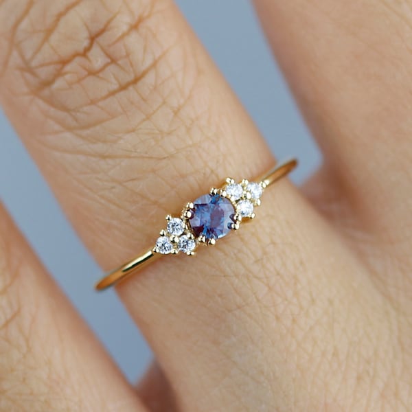 Alexandrite engagement ring, diamond ring, simple engagement ring, delicate engagement ring, classic engagement ring
