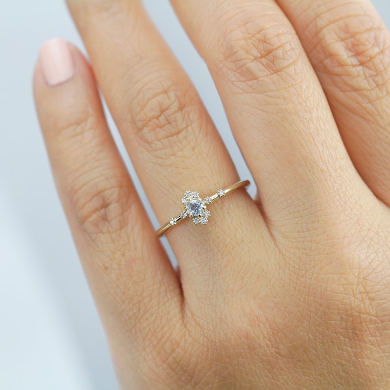 Delicate Diamond Ring Aquamarine Engagement Ring Minimalist Engagement Ring Aquamarine and Diamond Ring Simple Ring Simple Diamond Ring Etsy Canada