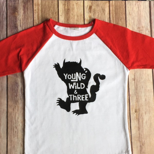 Kids 3rd Birthday Shirt YOUNG WILD AND THREE