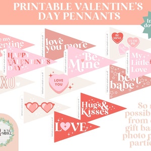 Valentine&#39;s Day Pennant Flags • Valentine&#39;s Day Decor • Valentine&#39;s Day Printable • Instant Download