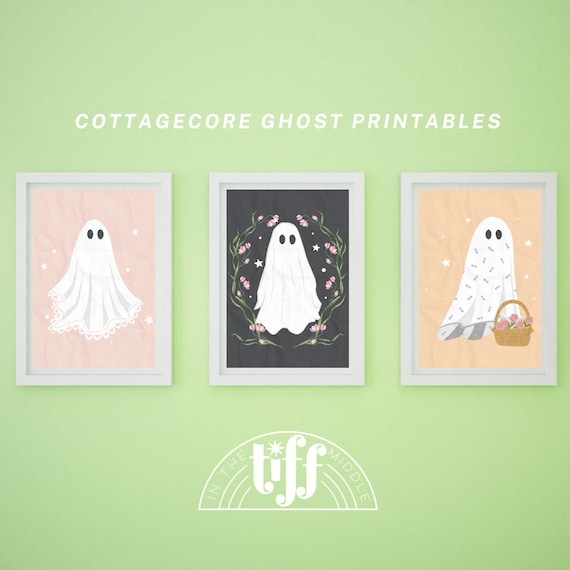 Cottagecore Ghost Printable, Halloween printable, Playroom decor, Seasonal Playroom decor, Cute pink halloween, Printable wall decor