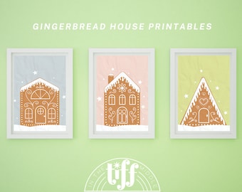 Gingerbread House Printable, Christmas printable, Playroom decor, Seasonal Playroom decor, Cute pink Christmas, Printable wall decor