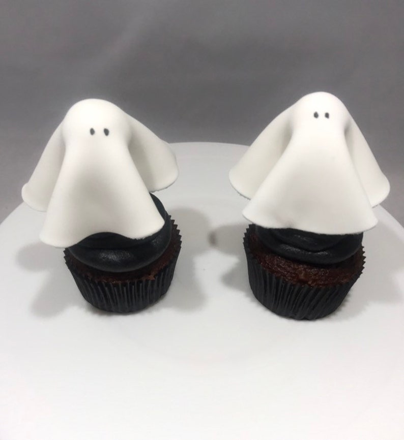 Edible Halloween Ghost Cupcake Toppers One Dozen Fondant Etsy