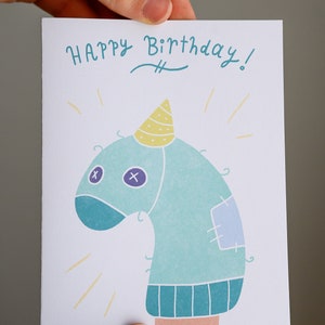 Happy Birthday Karte // Sockenpuppe // Blanko Karte // Original Kunst