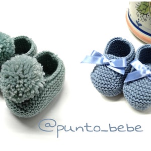 KNITTING PATTERN - Pon-pon bootees pattern PDF Spanish (size 0-3 months and 3-6 months)