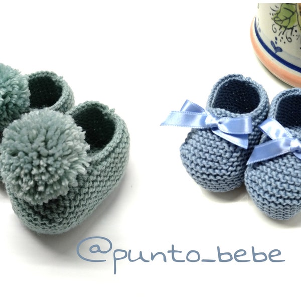 KNITTING PATTERN - Patrón patucos pon- pon PDF español (talla 0-3 meses y 3-6 meses)