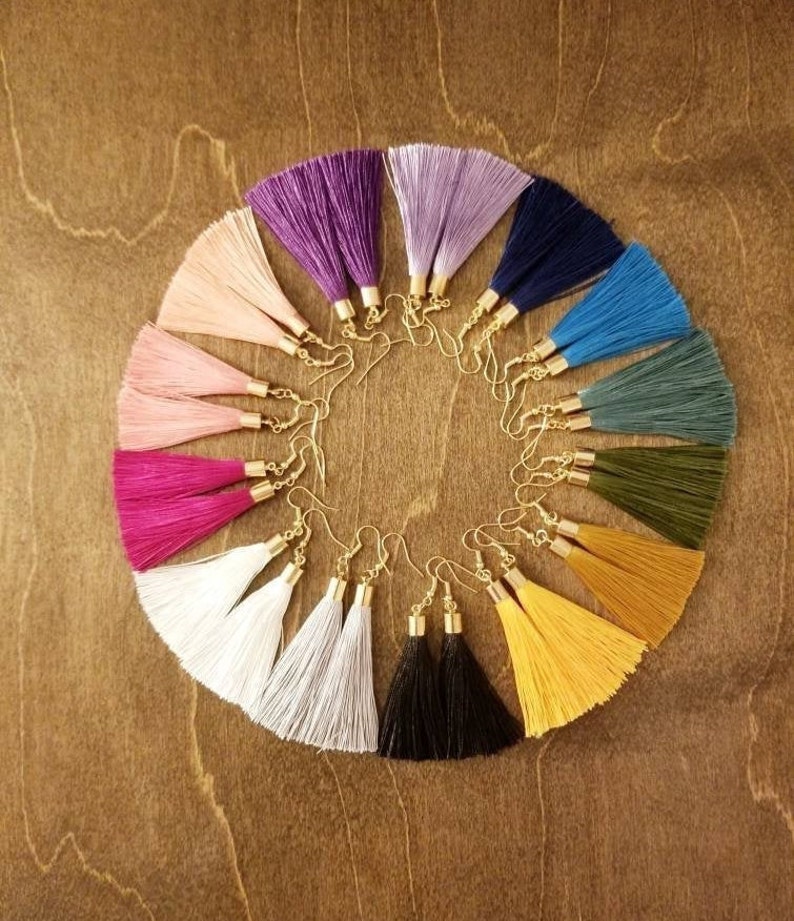 Violet Tassel Earrings //drop Earrings // Dangle Earrings // Etsy