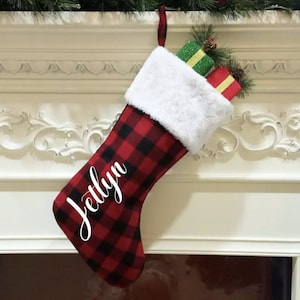 Plaid Christmas Stocking // Buffalo Plaid // Custom Christmas Stocking /// Name Stocking // Christmas Sock // Personalized Sock //Christmas