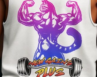 Swole Cat Workout Tee: 80s Style Retro - Cotton Blend Shirt