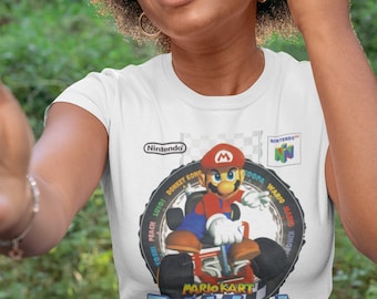 Retro Gaming Tee, Nintendo 64 Mario Kart Artwork (Soft Cotton Blend)