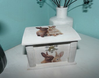 Cute bunnies rabbits bunny box wooden box jewelry box wood party birthday