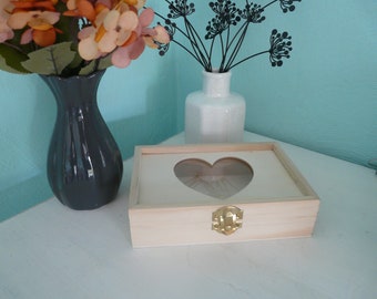 Heart box casket natural wood for crafting party birthday