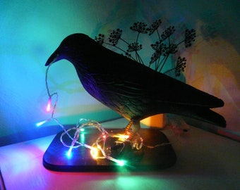 Seltene große Raben Krähen Lampe Tischlampe Stehlampe mit LED Lichterkette Party Geburtstag Bar