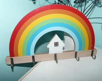 Garderobe Schlüsselbrett Hakenleiste Regenbogen Holz Party Geburtstag Büro Kinderzimmer