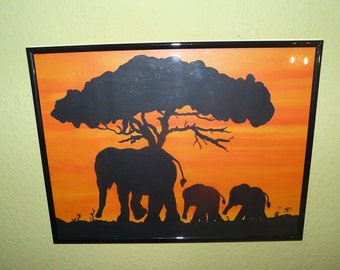 Picture wall decoration Africa animals sunset in the frame party birthday