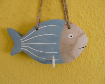 Cute decorative fish key rack hook rail wall decoration natural wood birthday party