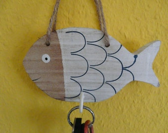 Cute decorative fish key rack hook rail wall decoration natural wood birthday party