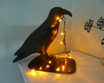 Rare large raven crow lamp table lamp with LED fairy lights party birthday bar gothic bar