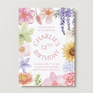Editable Floral Birthday Invitation Template | Floral Birthday Invitation | Kids Birthday Invite | Digital & Printable Invite | Canva