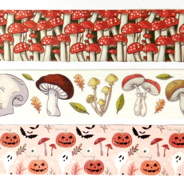 Mushroom Washi Tape, Amanita Mushroom, Fall mushrooms and Ghosts, Poisonous Mushroom 1 Meter Washi Sample