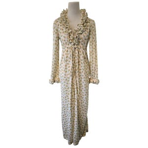 VTG Saks Fifth Avenue 1960s Floral Maxi Dress Sinch Waist Ruffle Collar Zip S/M