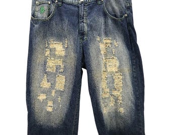 Vtg 90s Y2K Miskeen Denim Jean Shorts Jorts bordado Baggy Skater Jnco 42