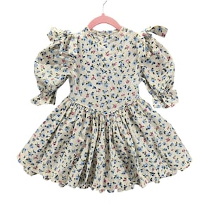 Vtg Little Star Girls Floral Puff Sleeve Dress Bow Blue Pink Cotton USA Easter 4
