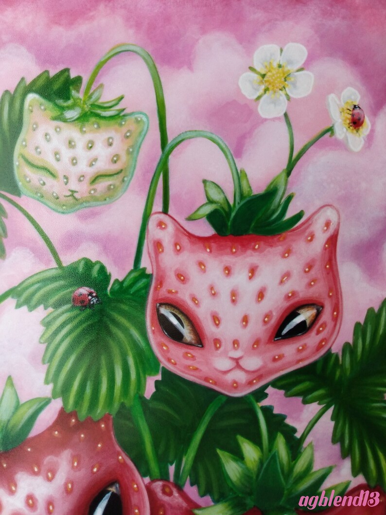 Strawberry Cats 8x10 Art Prints Based on an Original Acrylic Etsy