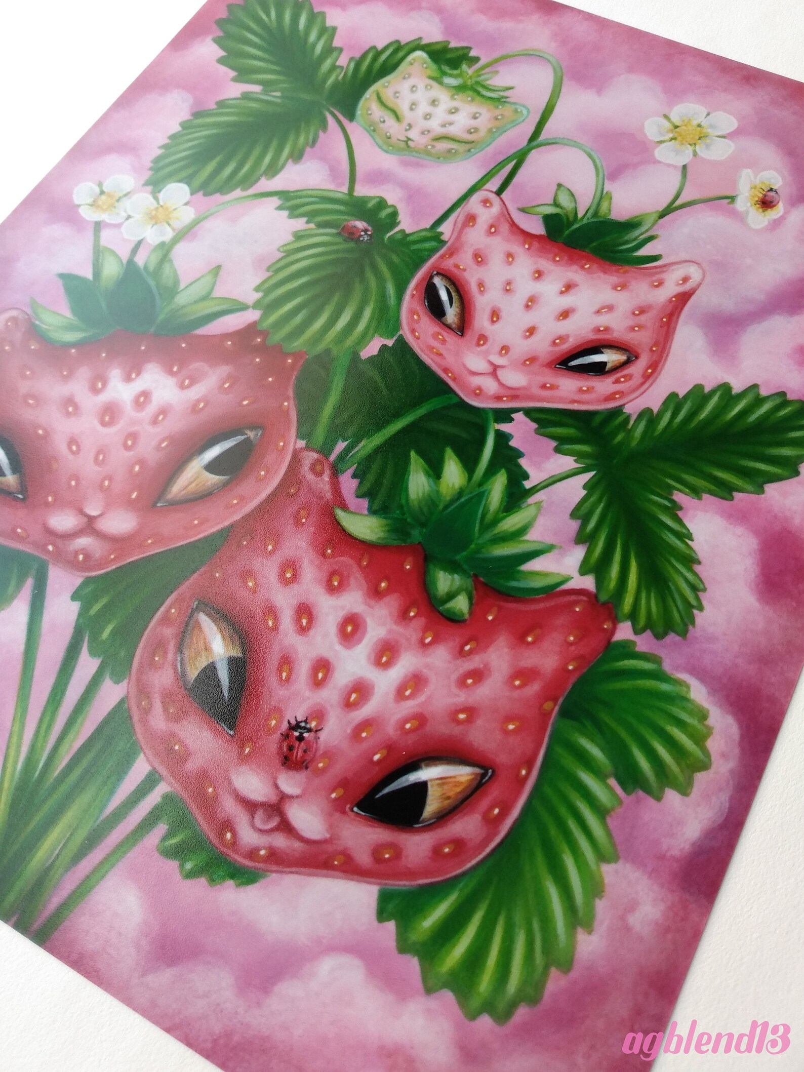 Strawberry Cats 8x10 Art Prints Based on an Original Acrylic Etsy