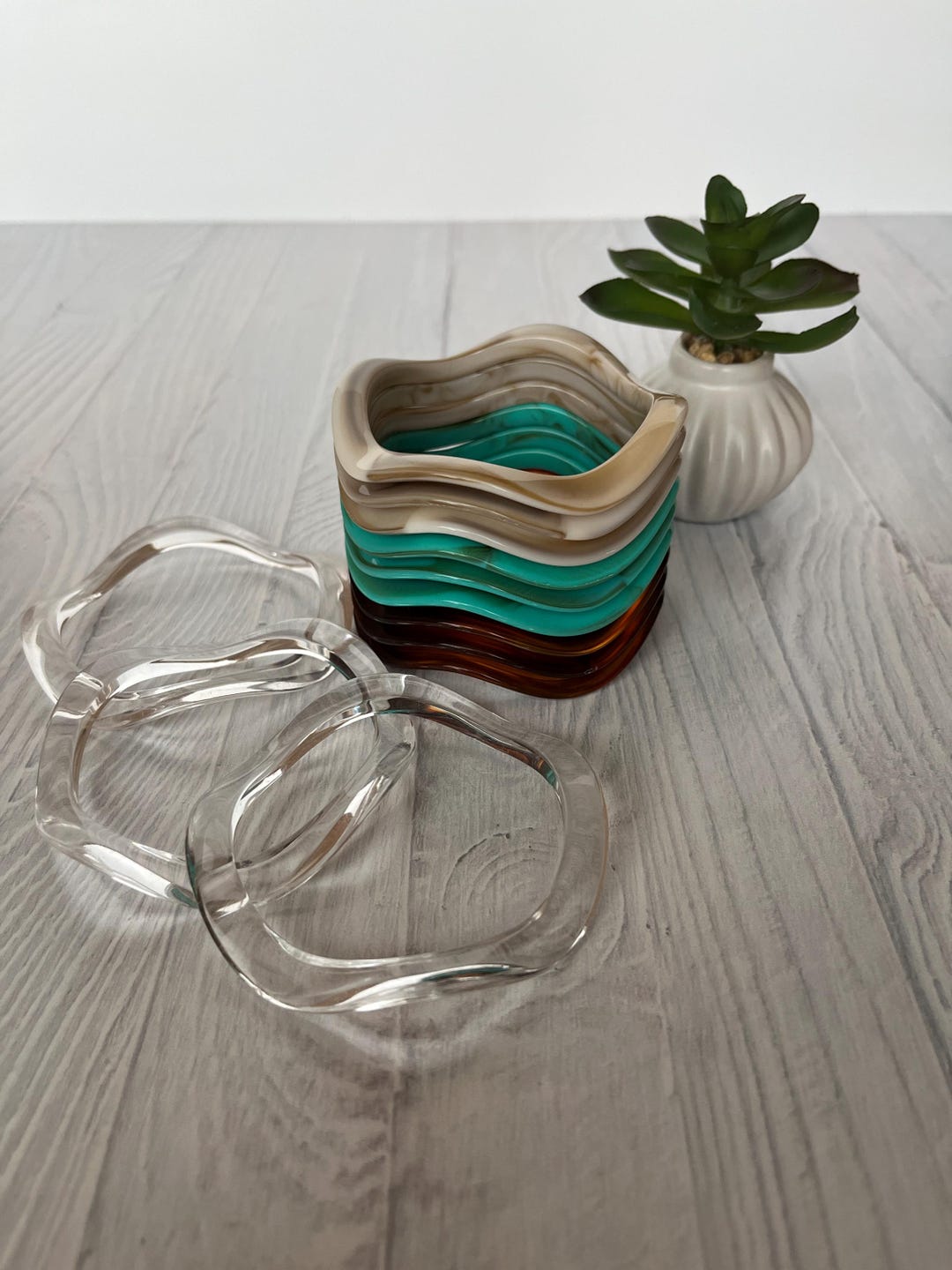 Resin Wavy Marble Layered Bangle Set - Etsy