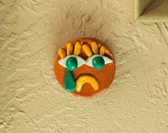 Handmade Ceramic Sad Girl Cookie Wall Art Decor, Eclectic Wall Art, Maximalist Decor, Cute Gift, WeirdCore Quirky Decor, Eclectic Decor