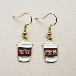 Little Coffee Earrings | Kawaii Enamel Coffee Charm Earrings | Espresso Dainty Coffee Cup Earrings | Mini Coffee Cup Gold Earrings |