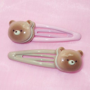 Bear Cookie Hair Clip | Kawaii Cutecore Cabochon Hair Clip | Kawaiicore, Fairy Kei | Harajuku Decora | Bear Biscuit Y2K Pastel Hair Clip