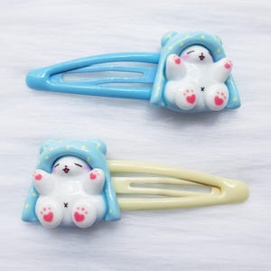 Kawaii Cat Hair Clip | Cutecore Fairy Kei Cabochon Hair Clip | Kawaiicore | Harajuku Decora | Sleepy Cat Hair Clip | Pastel Y2K Hair Clip
