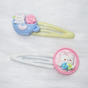 Coquette Bunny Hair Clip | Cutecore Kawaii Cabochon Hair Clip | Kawaiicore, Fairy Kei | Harajuku Decora | Sweet Lolita Pastel Y2K Hair Clip
