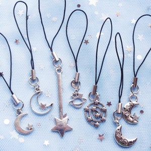 Celestial Phone Charm | Fairycore Moon & Stars Phone Charm | Pastel Goth | 90s Grunge Phone Strap | Cosmic Bag or Purse Charm | Soft Grunge