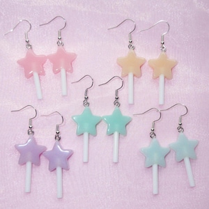 Pastel Star Lollipop Earrings | Fairy Kei Kawaii Aesthetic | Soft Girl Fake Candy Earrings | Kawaiicore Harajuku Decora | Cutecore Party Kei