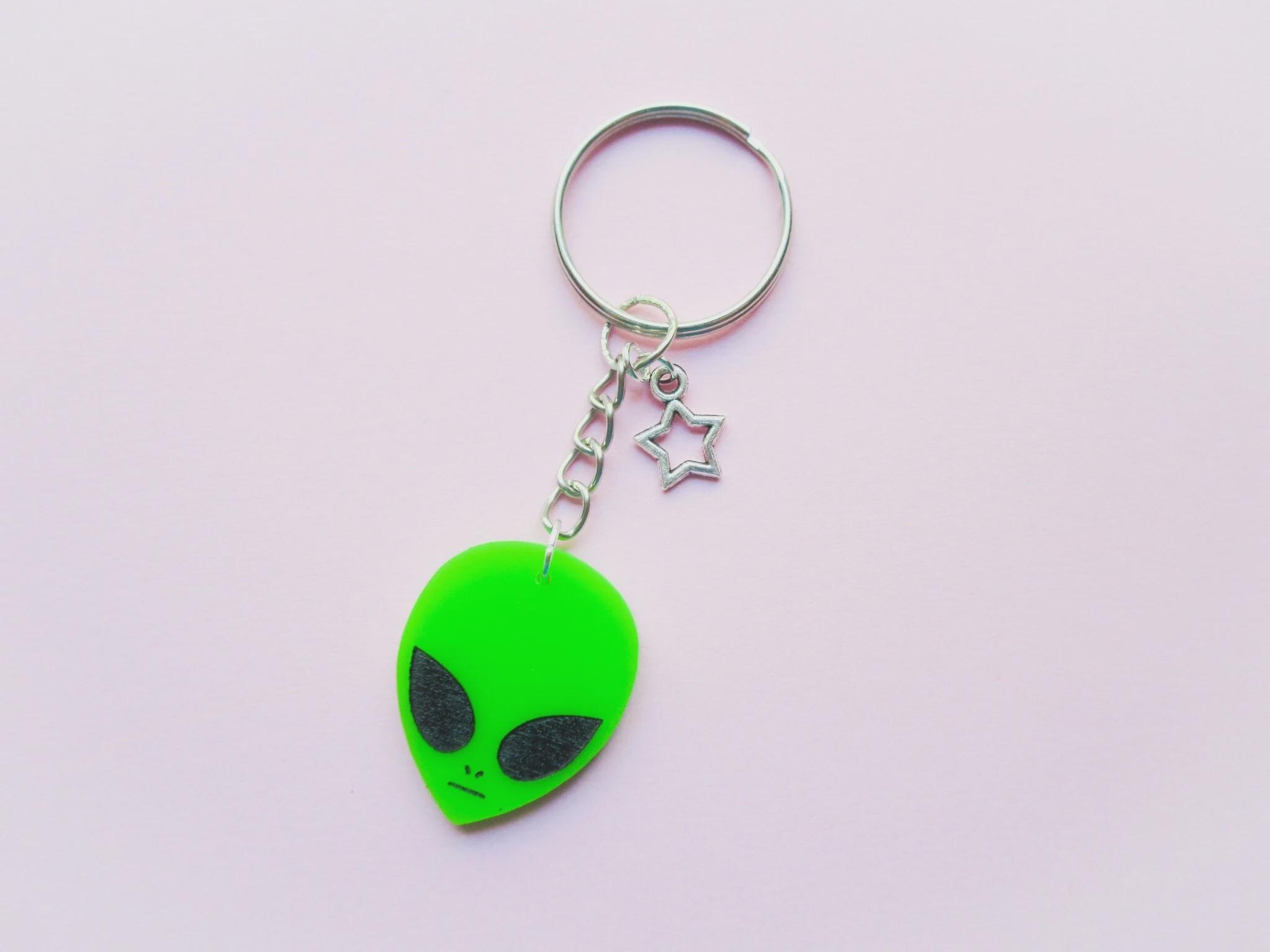 Alien Keychain | Outer Space Green Alien Key Chain | Acrylic 90's ...