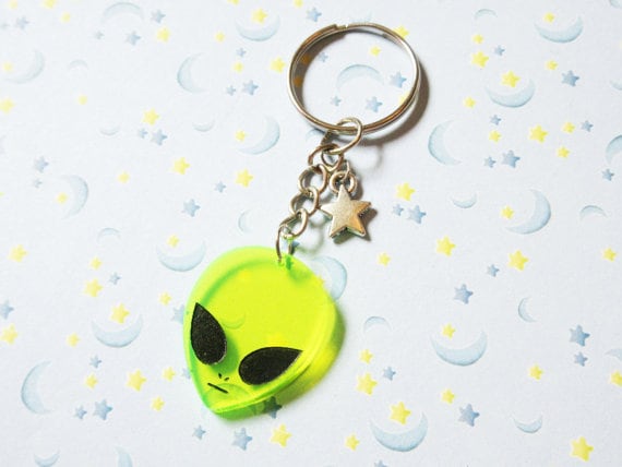 Alien Keychain, Outer Space Green Alien Key Chain, Acrylic 90's K…