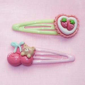 Strawberry or Cherry Hair Clip | Kawaii Cutecore Cabochon Clip | Kawaiicore, Fairy Kei | Harajuku Decora | Coquette Y2K Pastel Hair Clip