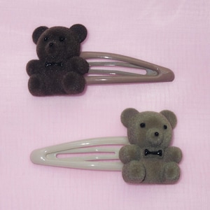 Kawaii Fuzzy Bear Hair Clip | Cutecore Biscuit Cabochon Hair Clip | Kawaiicore, Fairy Kei | Harajuku Decora | Plush Teddy Bear Y2K Hair Clip