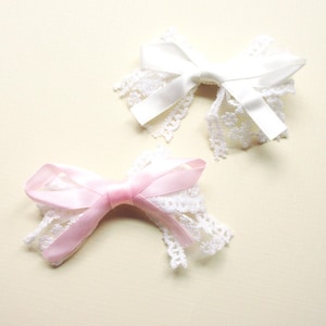 Satin Lace Bow Hair Clip | Cutecore Lolita Bow Hair Clip | Kawaiicore, Fairy Kei | Harajuku Decora | Kawaii Coquette Pastel Bow Hair Clip